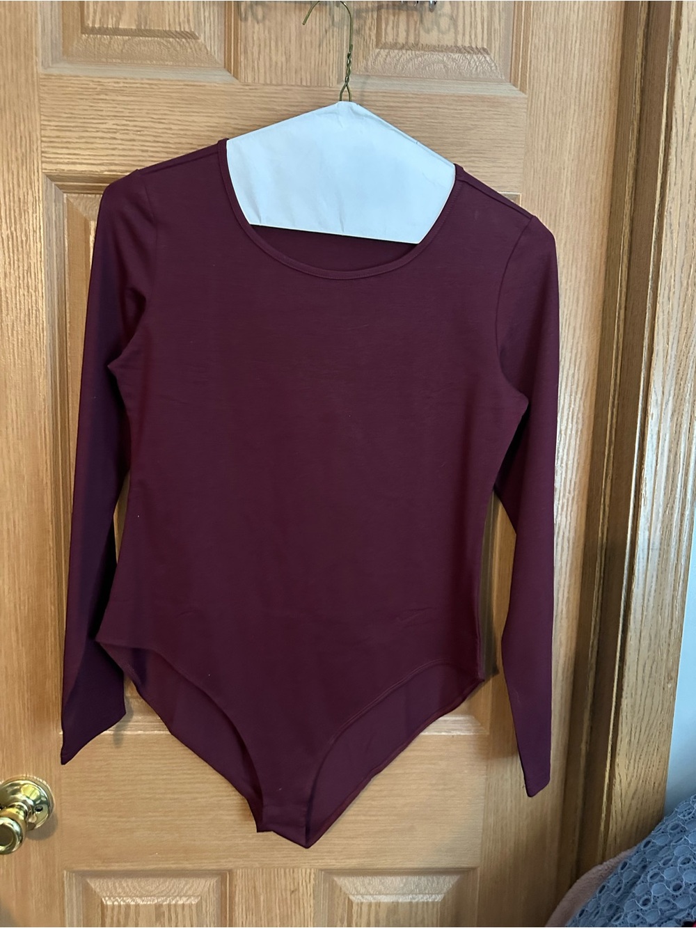 Long Sleeve Maroon Bodysuit - Women's Scoop Neck